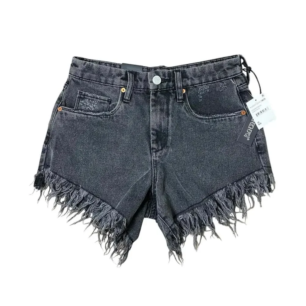 Blank NYC Shorts Womens 26 Black Cutoff Frayed Hem Distressed‎